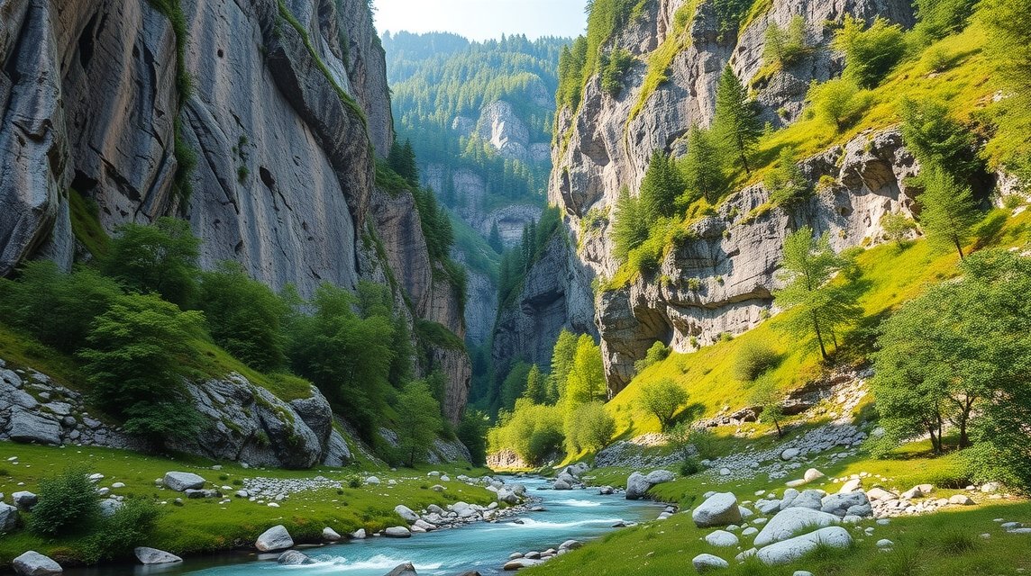 Partnachklamm szurdok Garmisch-Partenkirchen közelében, gyönyörű tájjal