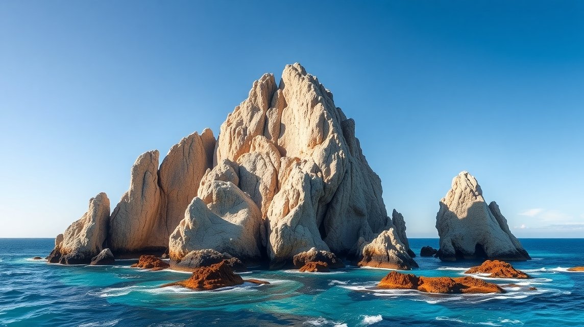 A Pelikán-szikla lenyűgöző sziklái a Cabo San Lucas vízénél