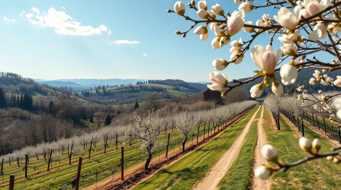 Pfalzi borút mandulavirágzása és szőlőhegyek