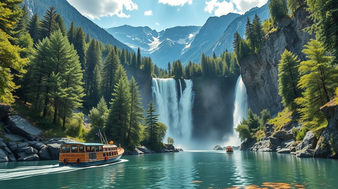 Hajózási élmény a Röthbach-vízesés közelében, német tájban.