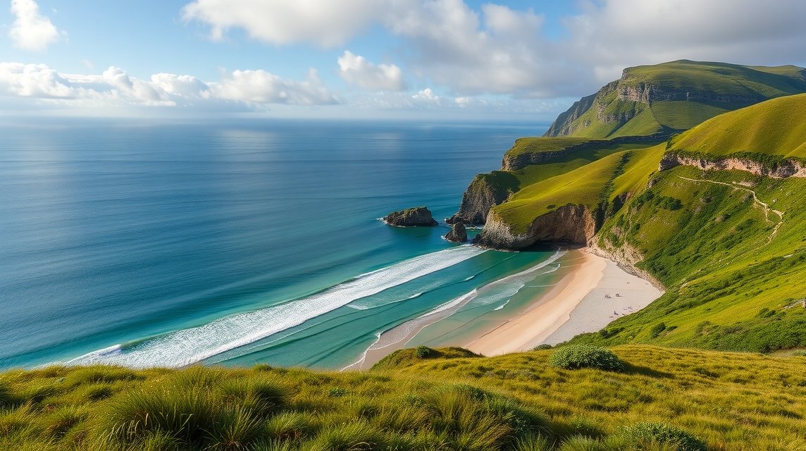 Smaragdzöld partok és a Gulpiyuri strand, Llanes Asztúriában.
