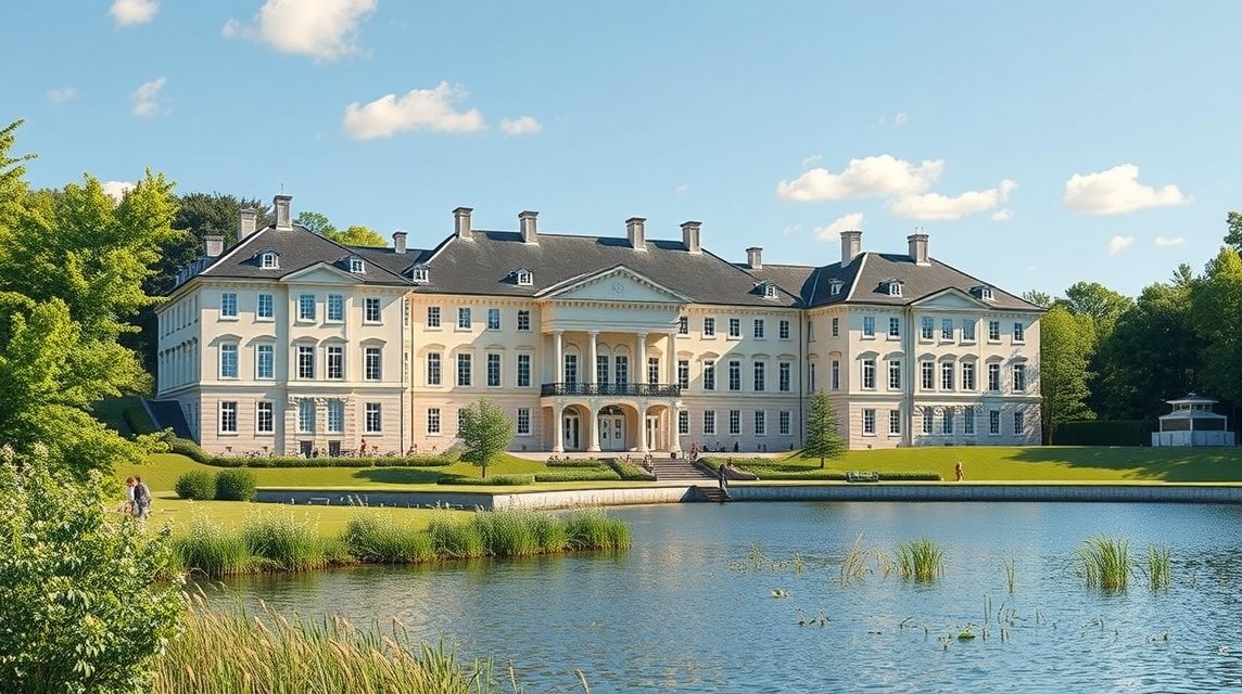 Sorø Akadémia és a tó Slagelse közelében, Dánia