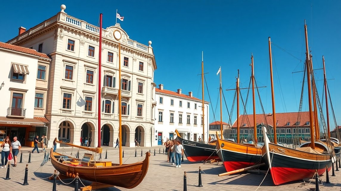 Helyi hajók a Tengerészeti Múzeum előtt Ílhavóban