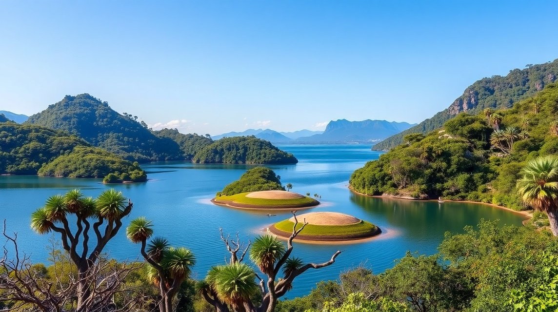 Tibati-tó (Mbam Djerem) gyönyörű tája és szigetei