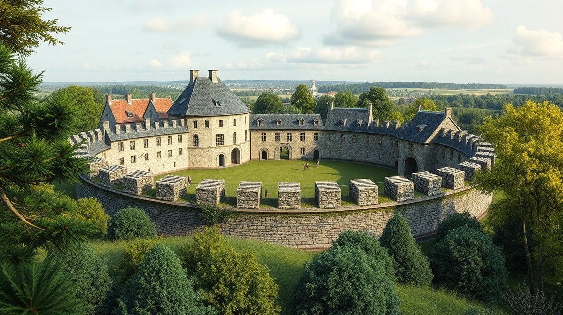 A Trelleborg viking gyűrűvár látképe Slagelse közelében Dánia