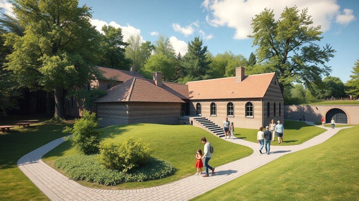 A Vandel Bunker Múzeum épülete és környezete Billund közelében.