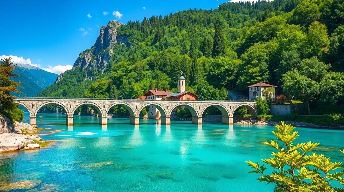 A Verzasca-völgy híres hídja a kristálytiszta víz fölött