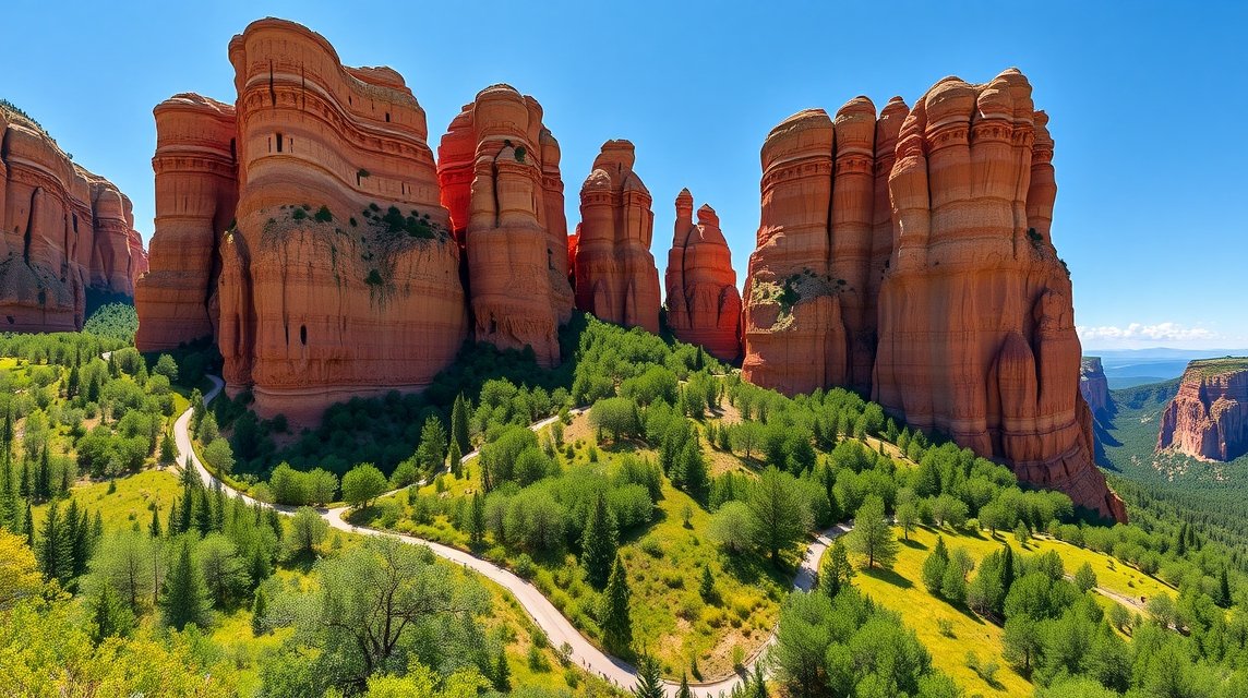 Az erdélyi Vörös-árok lenyűgöző vörös sziklái és zöld dombjai.