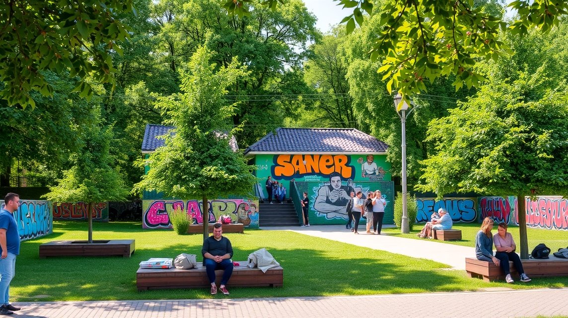 Karolinelund városi park élénk graffiti művészettel Aalborgban