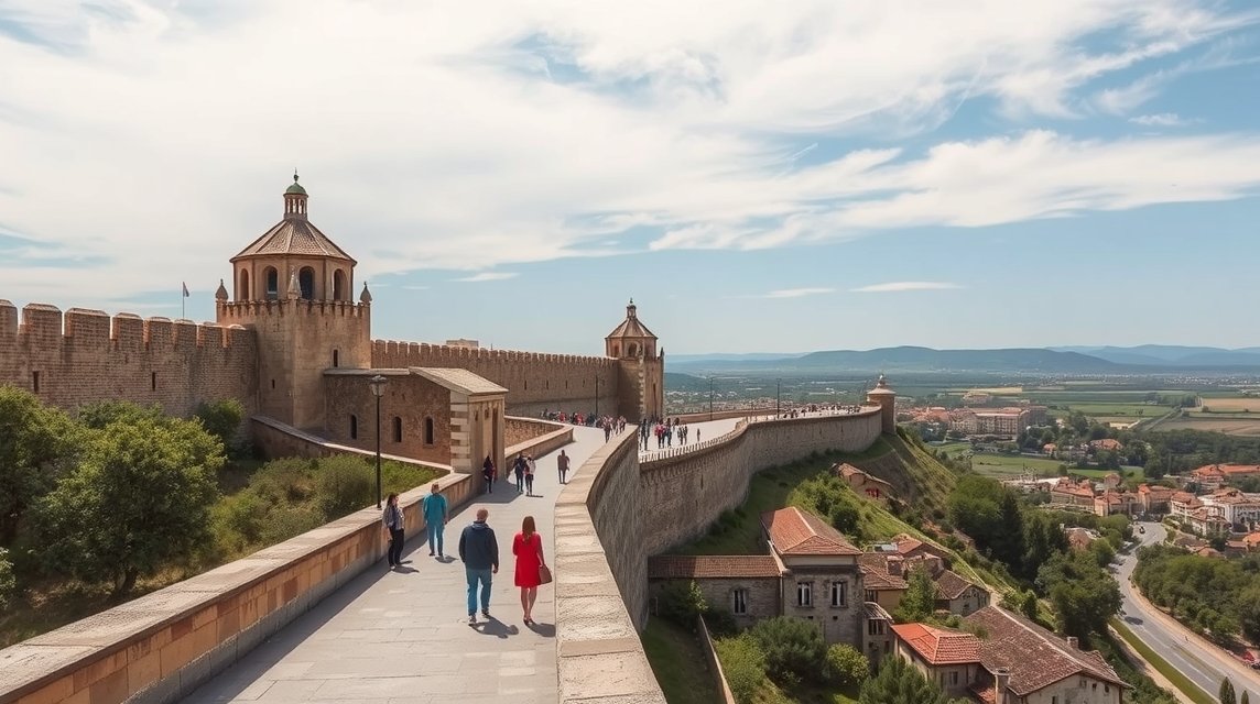 Séta Ávilában a középkori városfalon gyönyörű panorámával.