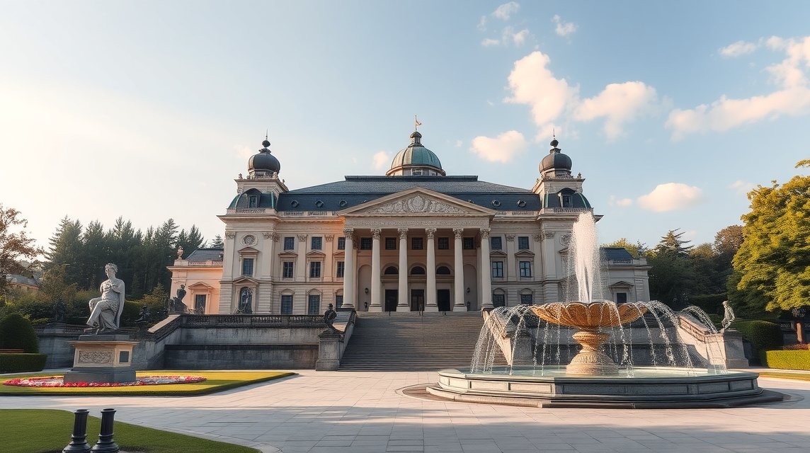 Bayreuth Eremitage parkja és operaháza gyönyörű látképe.