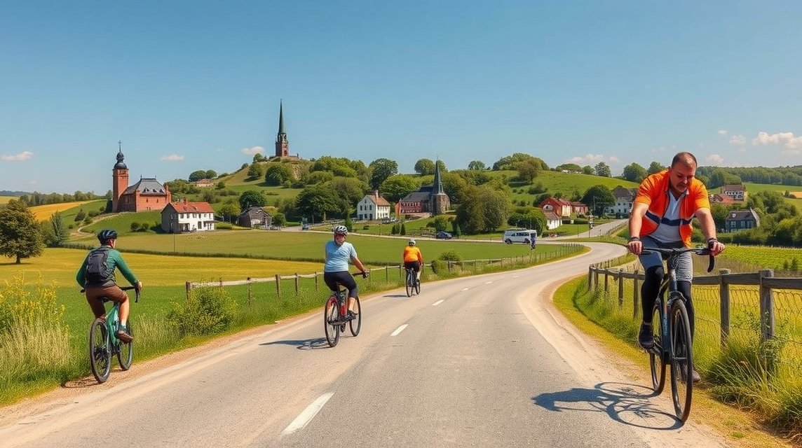 Kerékpárosok Boeslunde vidéki útján, Dánia