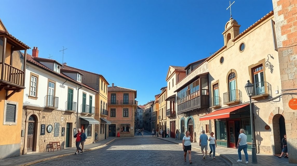 Középkori utcák Castelo Branco városában Portugáliában.
