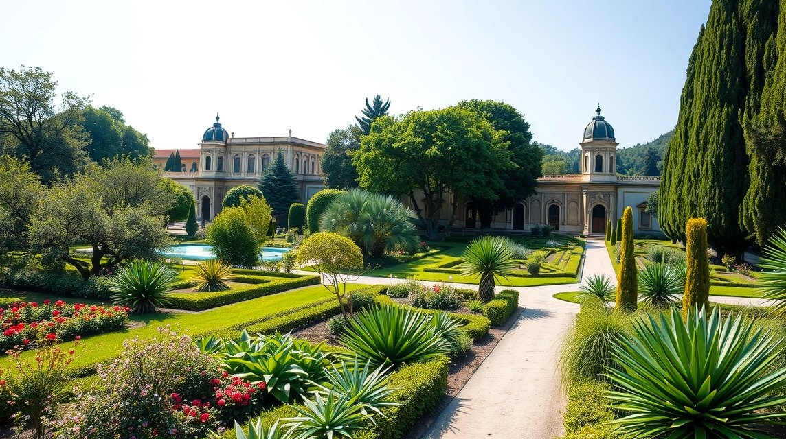 Coimbra botanikus kertje gyönyörű zöldterületekkel és egzotikus növényekkel.