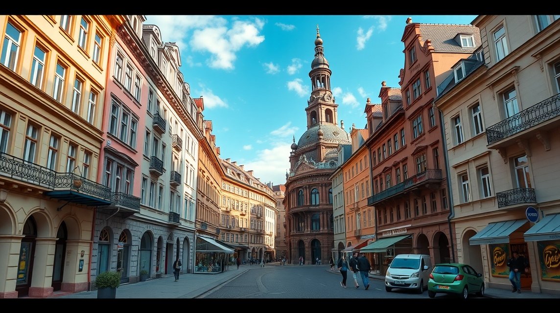 Görlitz város nézőpontja a Grand Budapest Hotel forgatási helyszínén.