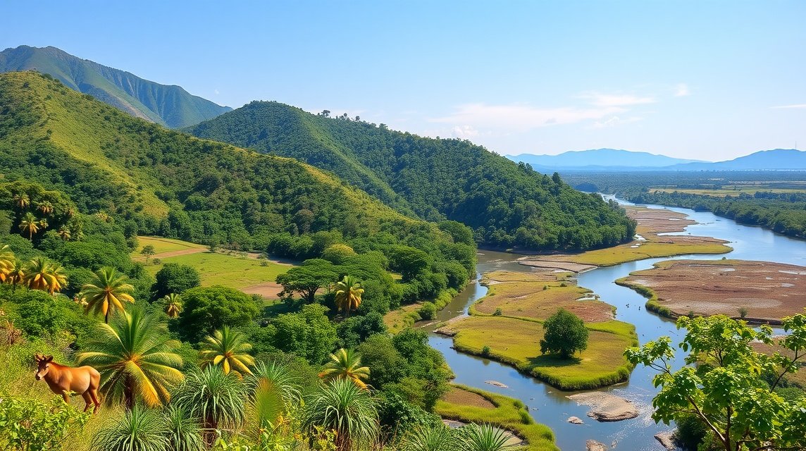 Tibati tájak a Mbam Djerem Nemzeti Park peremén