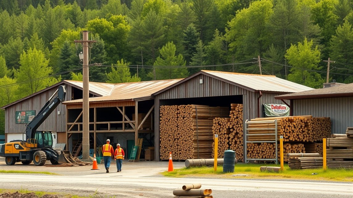 Helyi fafeldolgozó üzem Bélabóban, modern gépekkel és faanyaggal.
