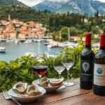 Friss osztrigák és vörösborok Stonban, Pelješac-félszigeten.