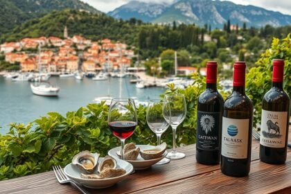 Friss osztrigák és vörösborok Stonban, Pelješac-félszigeten.