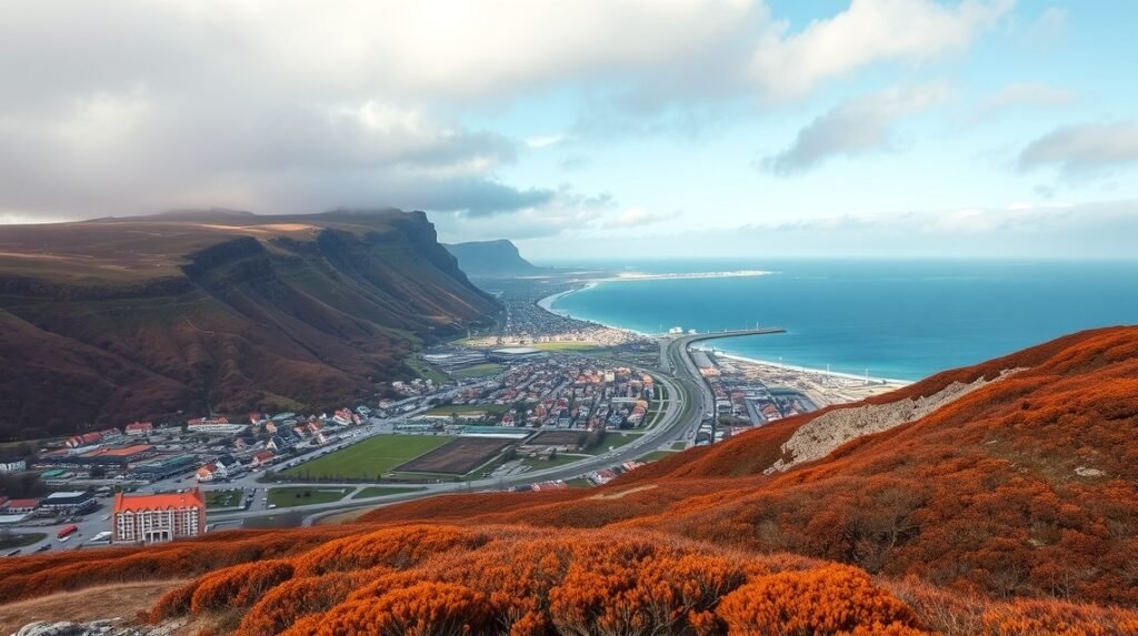 Brovst tengerparti látkép és hegyek Dánia szívében