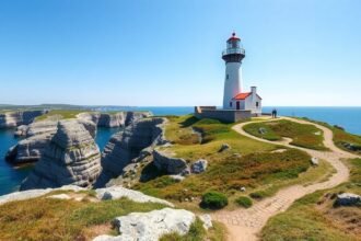 Røsnæs világítótorony Kalundborg közelében, sziklás partokkal