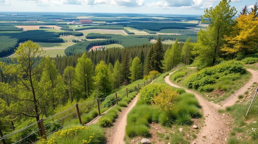 Røsnæs Natúrpark ösvényei Kalundborg közelében, gyönyörű tájjal.