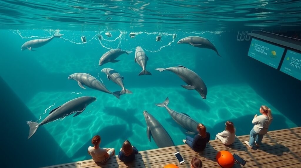 Disznódelfinek úsznak a Fjord&Bælt központban Kertemindében.