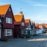 Viby falujának hangulatos tornácos házai Fynban, Dánia
