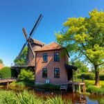 Kerteminde Svanemøllen szélmalom gyönyörű zöld környezetben