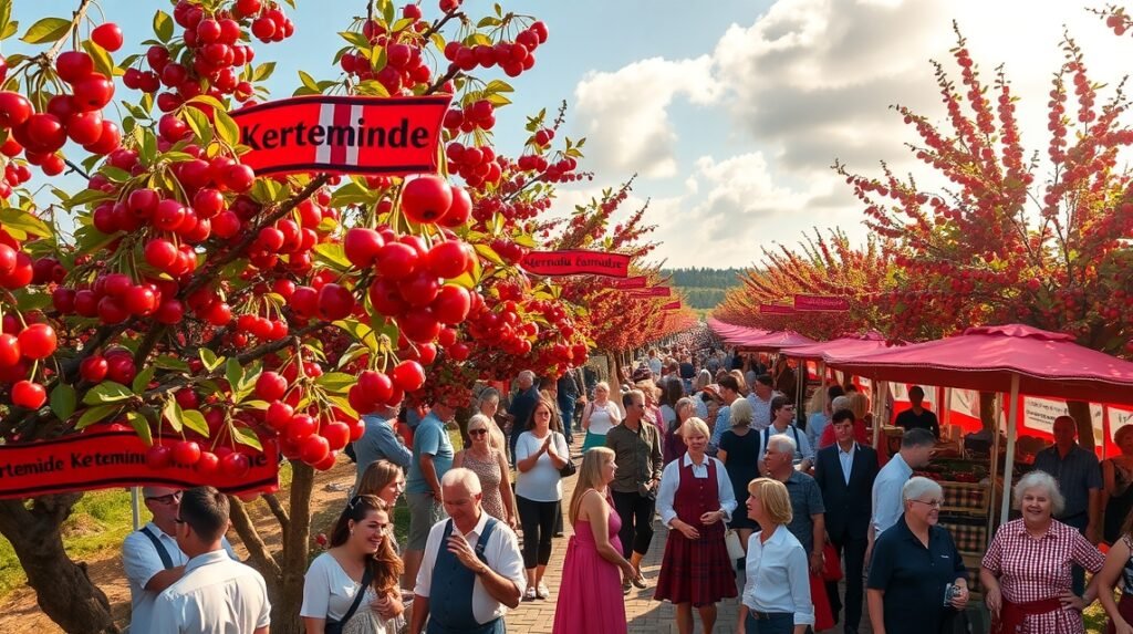 Cseresznyefesztivál Kertemindében, boldog emberek a gyümölcsfák alatt