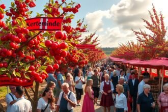 Cseresznyefesztivál Kertemindében, boldog emberek a gyümölcsfák alatt