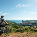 Kerékpáros néz a gyönyörű Fyn sziget tengerpartjára Kertemindében