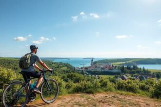 Kerékpáros néz a gyönyörű Fyn sziget tengerpartjára Kertemindében