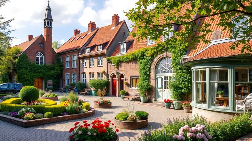 Gyönyörű Hillerød Városi Múzeum körüli kert és épületek Dánia