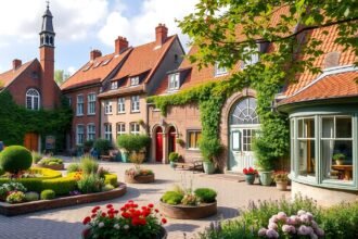 Gyönyörű Hillerød Városi Múzeum körüli kert és épületek Dánia