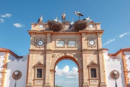 Az Arco da Vila, Faro városkapuja gólyafészkekkel.