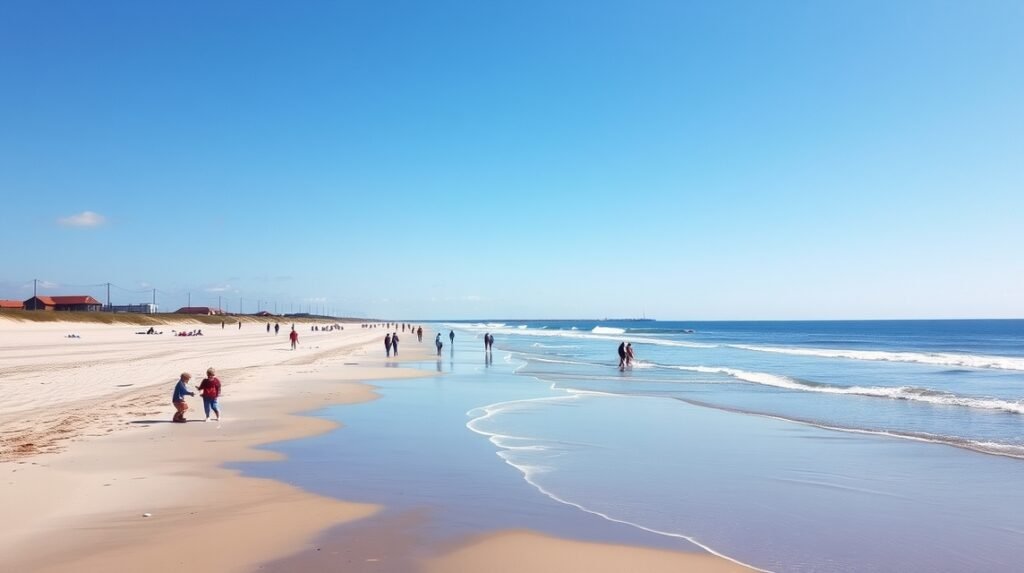 Husmoderstranden strand, gyönyörű homokos part Dánia Hirtshalsban
