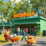 Fun Park Hirtshals állatsimogató, élő állatokkal és látogatókkal.