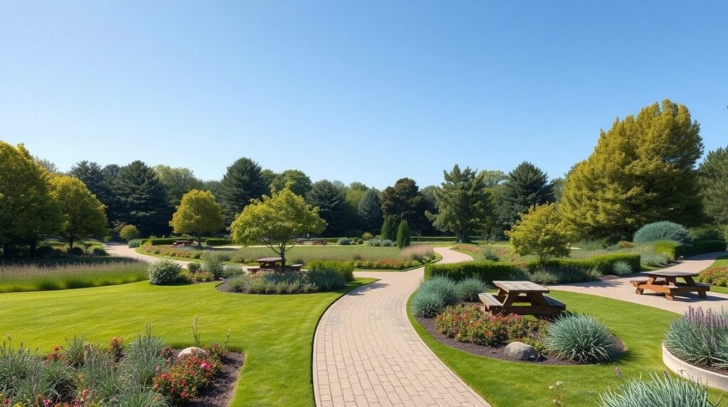 Hirtshals Folkeparken zöldövezete, békés park zöld tájjal.