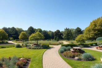 Hirtshals Folkeparken zöldövezete, békés park zöld tájjal.