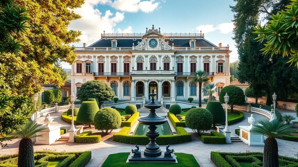 Palácio de Estoi, a rózsaszín rokokó palota csodás kertekkel Faro közelében.