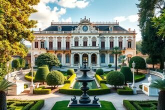 Palácio de Estoi, a rózsaszín rokokó palota csodás kertekkel Faro közelében.