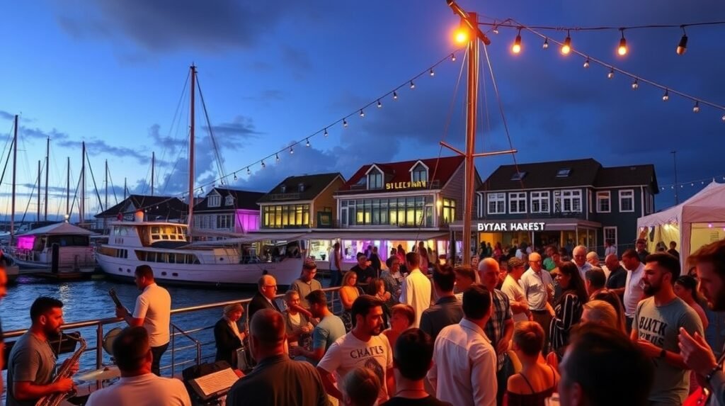 Middelfart kikötő zenés fesztivál éjszaka