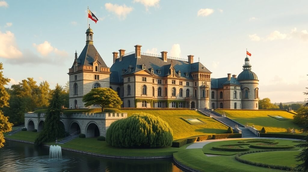 Schackenborg kastély Møgeltønderben, Dánia gyönyörű tájban.