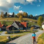 Møgeltønder festői utcái kerékpározó magánszeméllyel