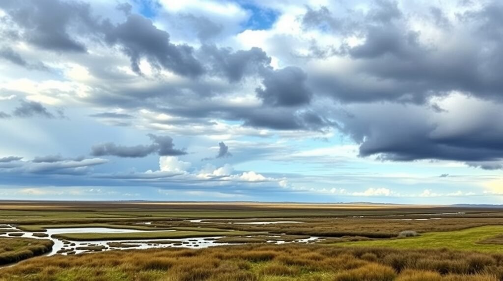 Tøndermarsken mocsárvidék panorámája Dániában