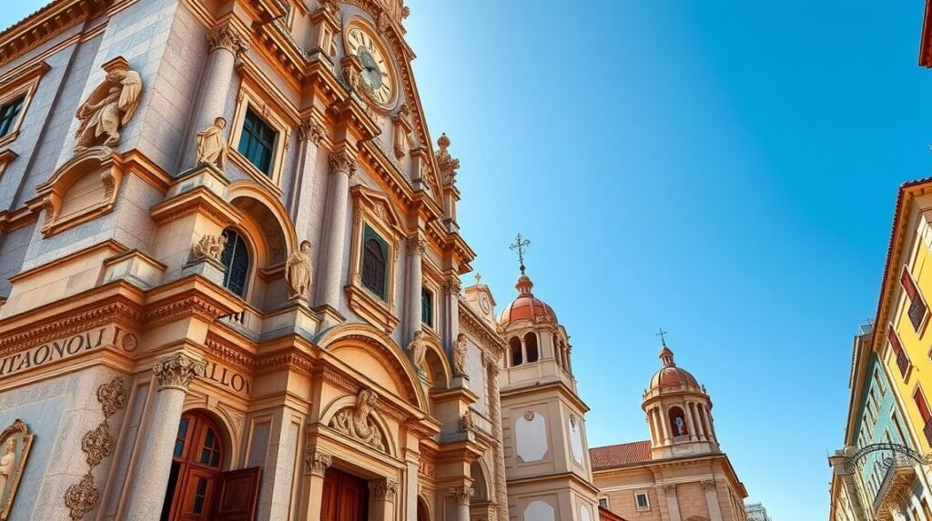 A Carmo-templom barokk homlokzata Faro városában, Portugáliában.
