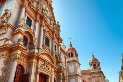 A Carmo-templom barokk homlokzata Faro városában, Portugáliában.