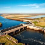 Højer zsilip látványa Møgeltønder közelében, Dánia.