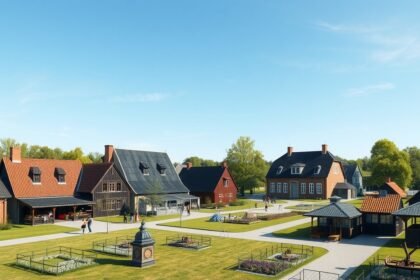 Byfogedgården szabadtéri múzeum Skagenben, régi parasztházakkal